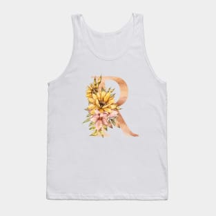 Watercolor sunflower bouquet monogram letter R Tank Top